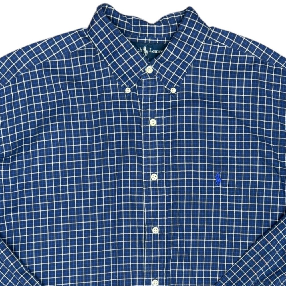 Men's RALPH LAUREN Blake Long Sleeve Button Down Shirt 100% Cotton Blue- Size XL